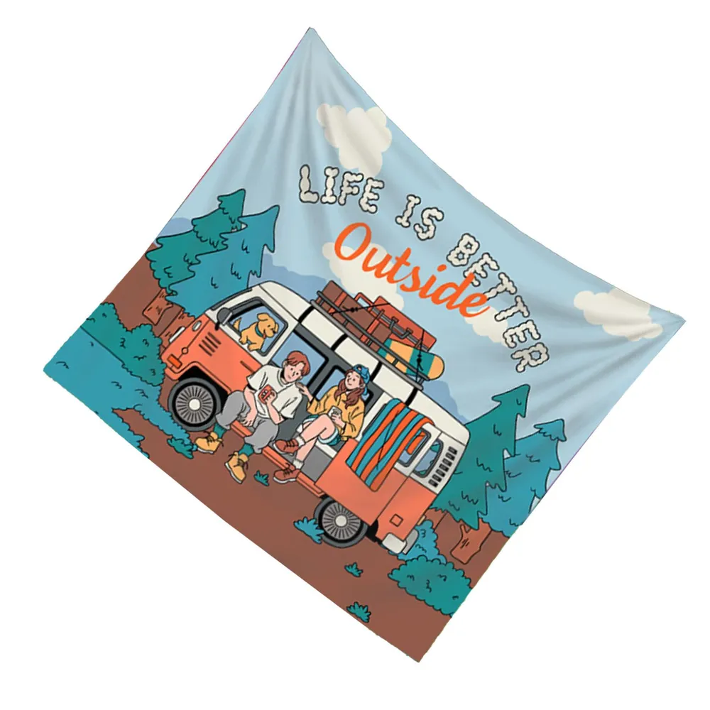 Retro Camper Van Tapestry, Out - Outdoor Adventure Background review and price
